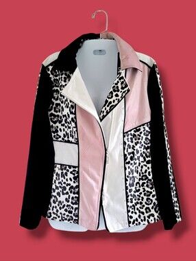 Berek | NWT Pink/Black/White Leopard Print Patchwork Faux Suede Jacket